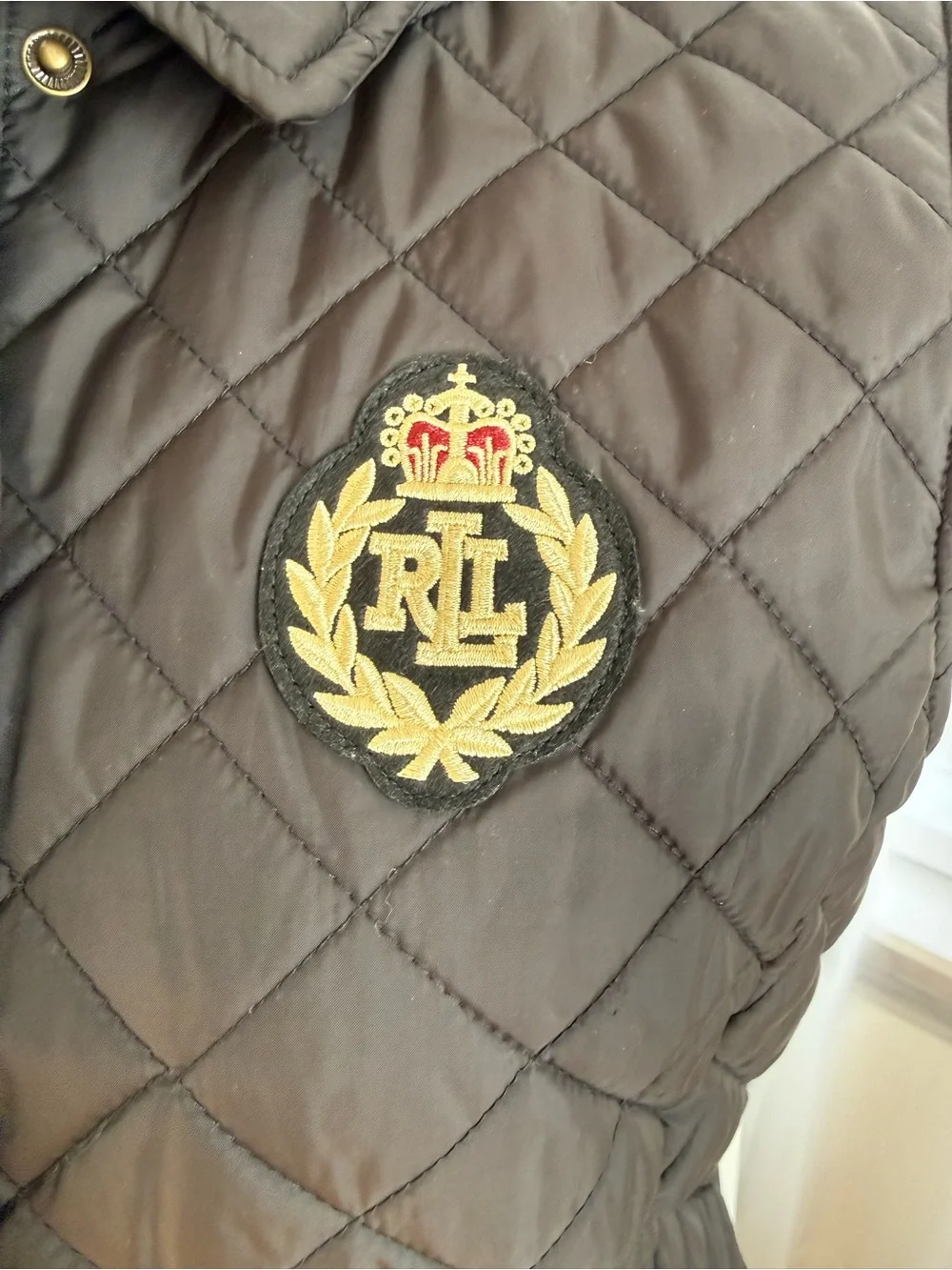 Ralph Lauren Black Quilted Puffer Jacket with Crest Patch